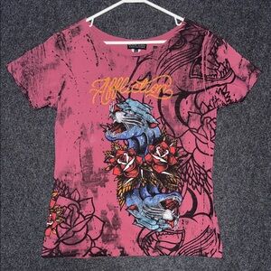Affliction Red Graphic Short Sleeve Tee